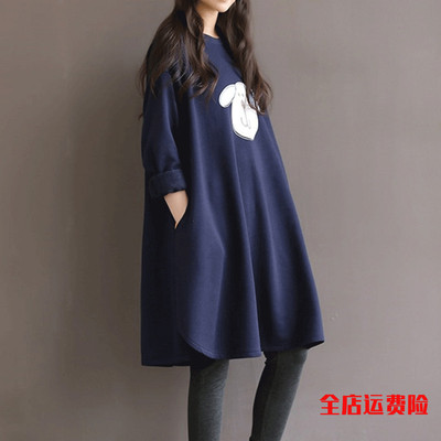 孕妇秋装上衣大码宽o松纯棉长袖连衣裙春秋款韩版中长款卫衣外套