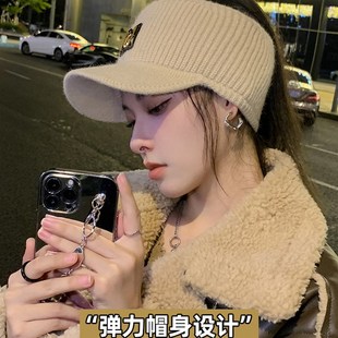 帽子女冬天骑行针织护耳鸭舌帽时尚 百搭加绒保暖空顶耳套毛线帽潮