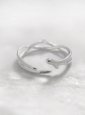 银杏叶闺蜜戒指纯银姐妹s食指一对女信物男戒银饰小众对戒二人情