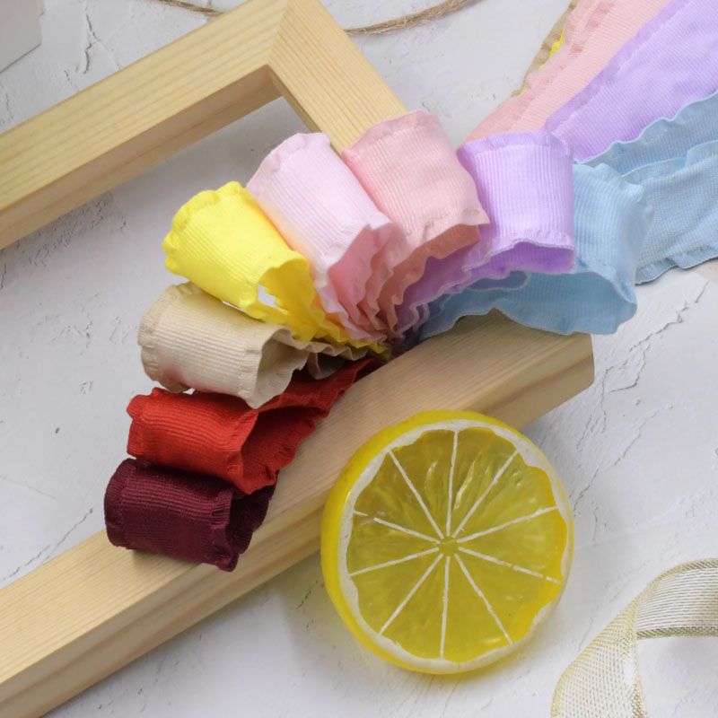 2.5cm纯色罗纹花边丝带手工diy空心可套发箍荷叶边裙边带织带