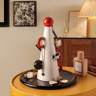 中古风艺术陶瓷首饰钥匙收纳架戒指红色置物N架玄关卧室梳妆台收