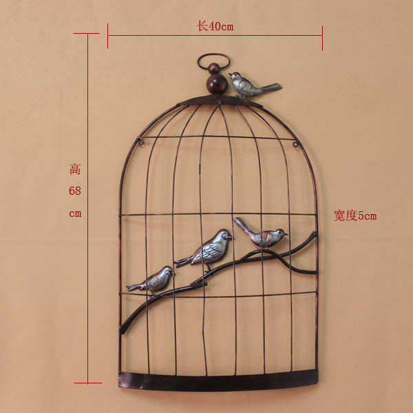 环宇美式复古铁艺鸟笼壁挂墙上装饰创意壁饰壁挂半边立体鸟笼花