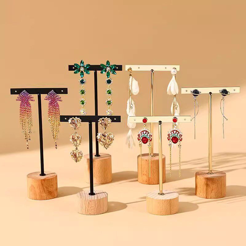 新款木底三件套耳环展示架耳钉小C饰品挂架耳坠耳饰品陈列道具架