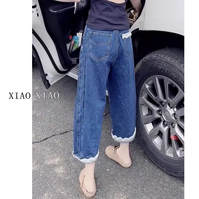 大码薄款牛仔裤女夏季2025新款胖mm高腰显瘦萝卜八分哈伦老爹裤子