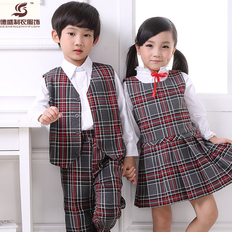 幼儿园园服秋冬装 英伦风衬衫马甲连衣裙秋季园服套装订做园标