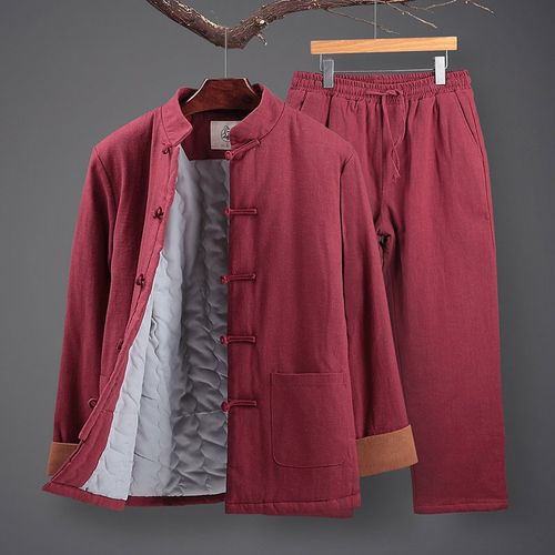 男士冬季加d厚棉服保暖棉衣棉裤套装中国风中式唐装复古盘扣棉袄
