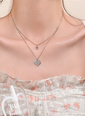 双层爱心项链女2023新款爆款小众设计感锁骨链轻奢高级感气质颈链