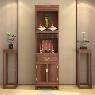 三层神台柜简约带门佛龛家用双层财神佛柜黑胡桃木祖先位实木立柜