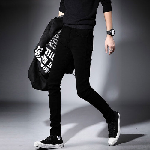 秋季纯黑色弹力j牛仔裤男小脚修身显瘦韩版潮流裤子百搭长裤休闲