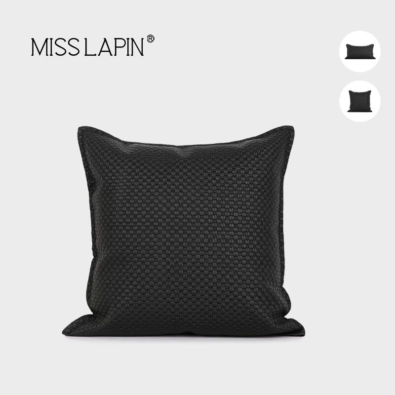澜品现代简约黑色皮革编织v抱枕轻奢客厅沙发样板间卧室靠枕靠垫