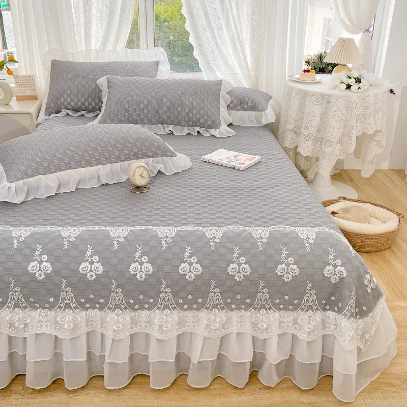 2023类新g款蕾丝提花冰丝凉席床裙款三件套夏季空调冰丝席可水洗a