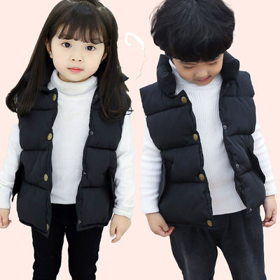 韩版宝宝背心秋冬保暖马甲男童立领羽绒棉口袋加厚潮女童外穿棉衣
