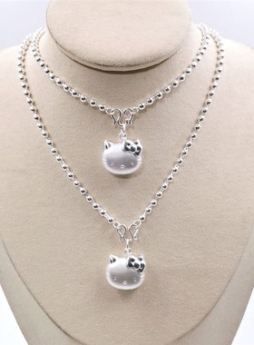 999纯银圆珠项链小猫咪公主锁骨链吊坠学生女婴儿童宝宝生日礼物