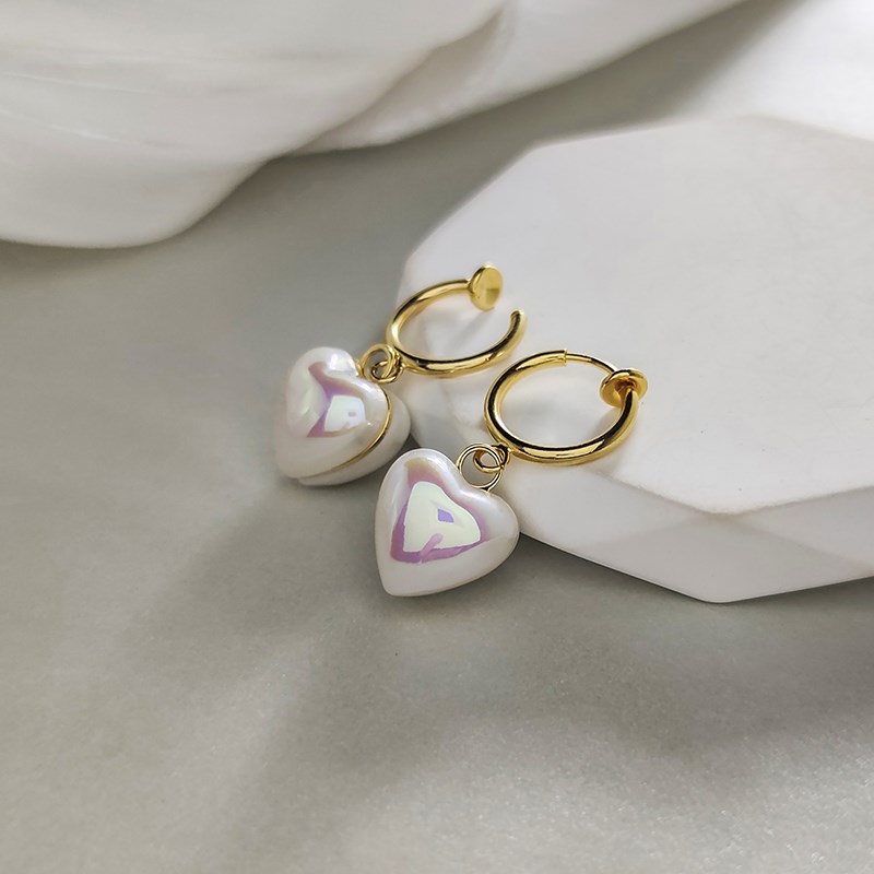 新款甜美无耳洞耳夹女双面珍珠爱心百搭耳饰日系桃心金色弹簧耳环
