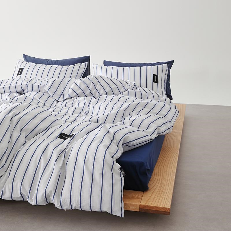 现代简约风几何蓝条全棉纯棉印花贴标四件套 Q床单被套床笠式床品