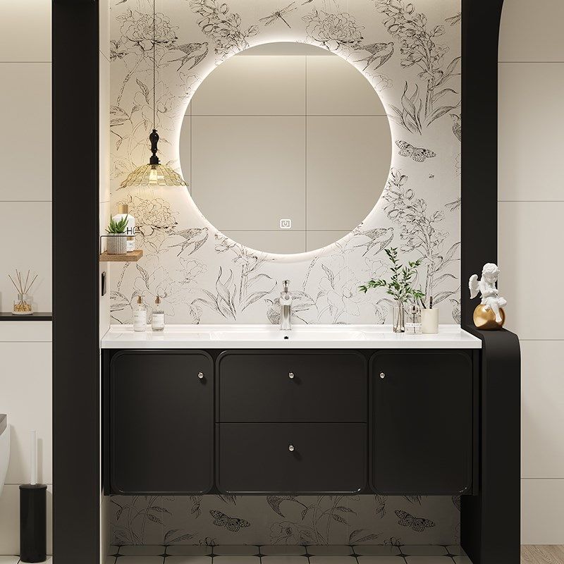 法式中古风浴室柜组合陶瓷一体盆洗漱台卫生间黑色洗手盆智能圆镜,家装主材,浴室柜组合,淘宝优惠券,粉丝福利购,淘宝优惠卷