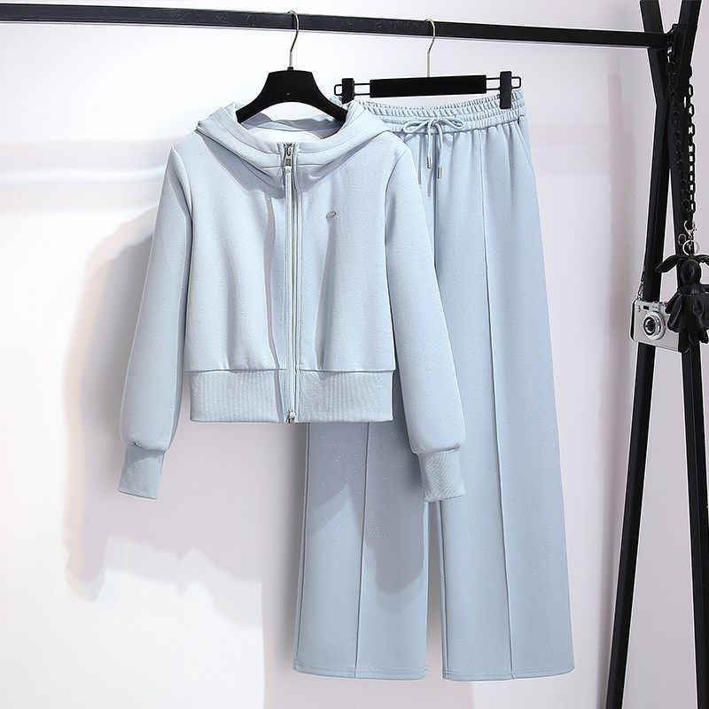 休闲运动蓝色连帽卫衣阔腿裤女2025开春新款洋气穿搭一整两件套装,女装/女士精品,时尚套装,淘宝优惠券,粉丝福利购,淘宝优惠卷