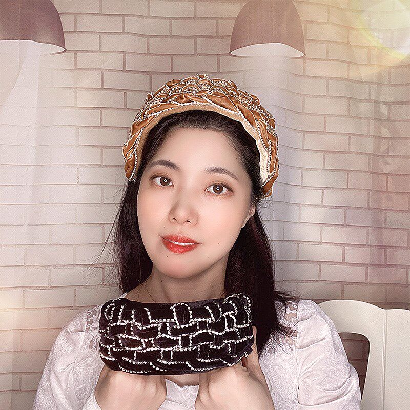 韩国发饰黑色手编丝绒水钻发箍宽边头箍气质压发卡网红新款发箍