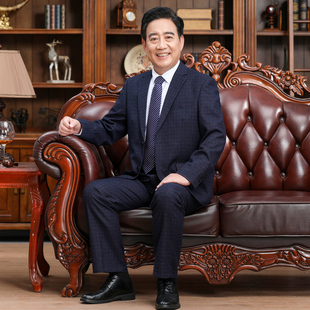 中年西服套装男i商务休闲西装宽A松中老年父亲正装婚宴装礼服爸爸