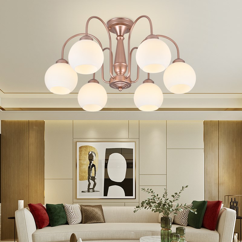 简约现代客厅餐厅灯美式卧室书房北欧饭厅香槟金吸顶灯具铁艺吊灯