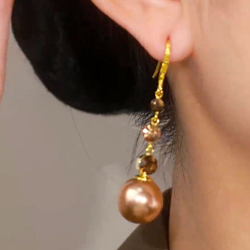 挂钩香槟金珍珠耳环2024年新款夸张长款耳坠气质百搭时尚复古耳饰