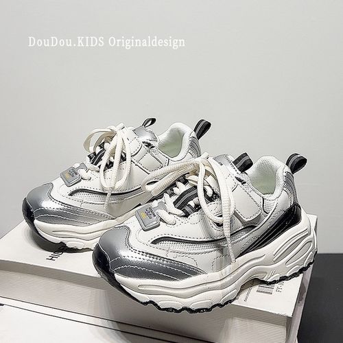 儿童运动鞋2025春秋新款透气女童老爹鞋真皮软底潮牌男童休闲鞋子