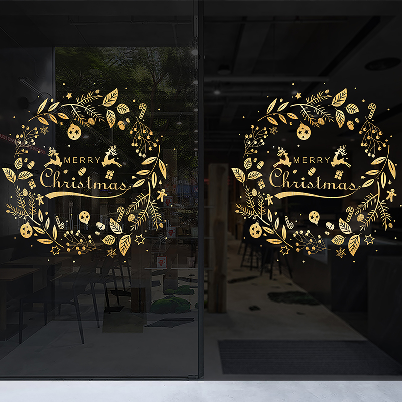 圣诞节装饰品圣诞玻璃贴纸静电贴门贴橱窗贴场景布置店铺烫金装扮