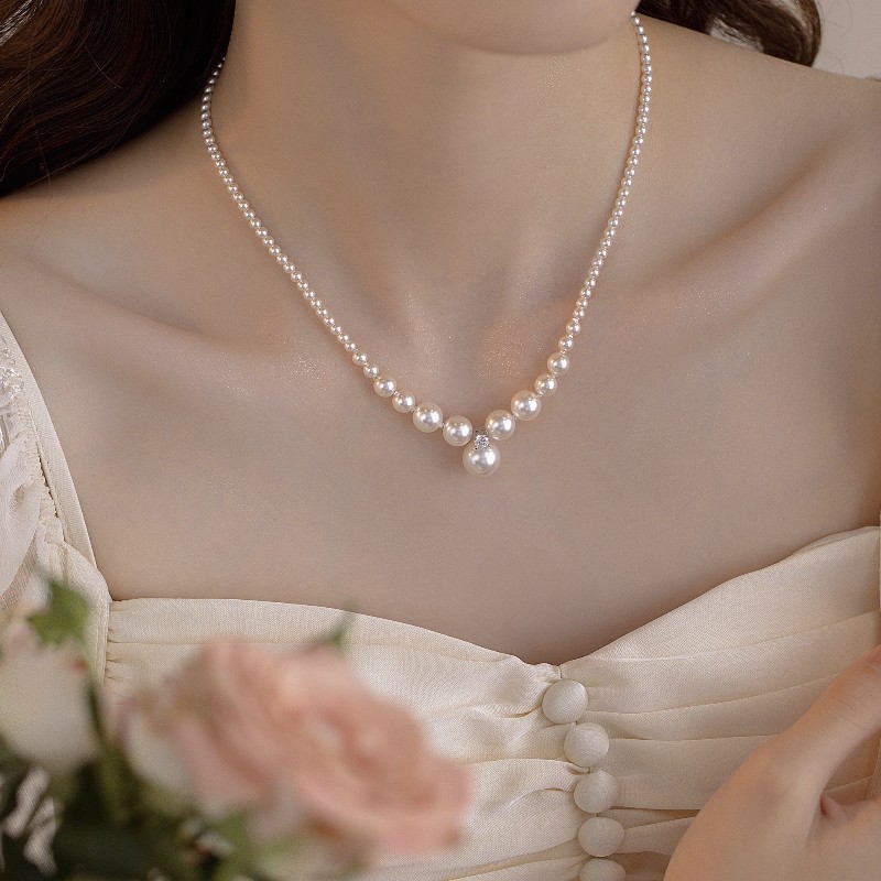 法式珍珠项链颈链女2025新款爆款毛衣链轻奢小众串珠锁骨链高级感