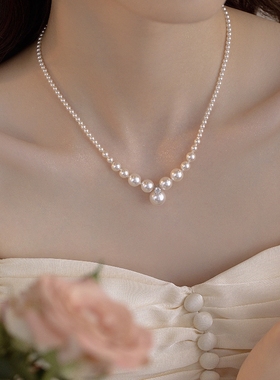 法式珍珠项链颈链女2025新款爆款毛衣链轻奢小众串珠锁骨链高级感