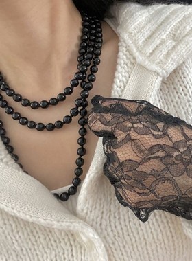 美芽的店~ 赫本风的优雅 黑色长珍珠锁骨链毛衣链