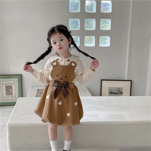 女童春装连衣裙2023新款儿童洋气背带裙女宝宝套装裙子春秋两件套