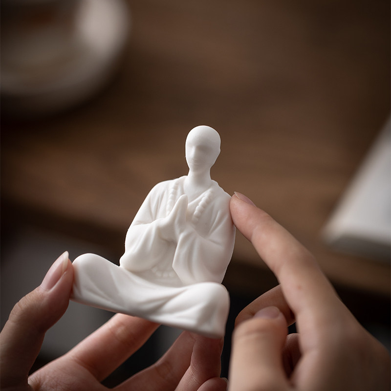 新中式无相佛小和尚陶瓷摆件禅意人物工艺品客厅书房博古架装饰品