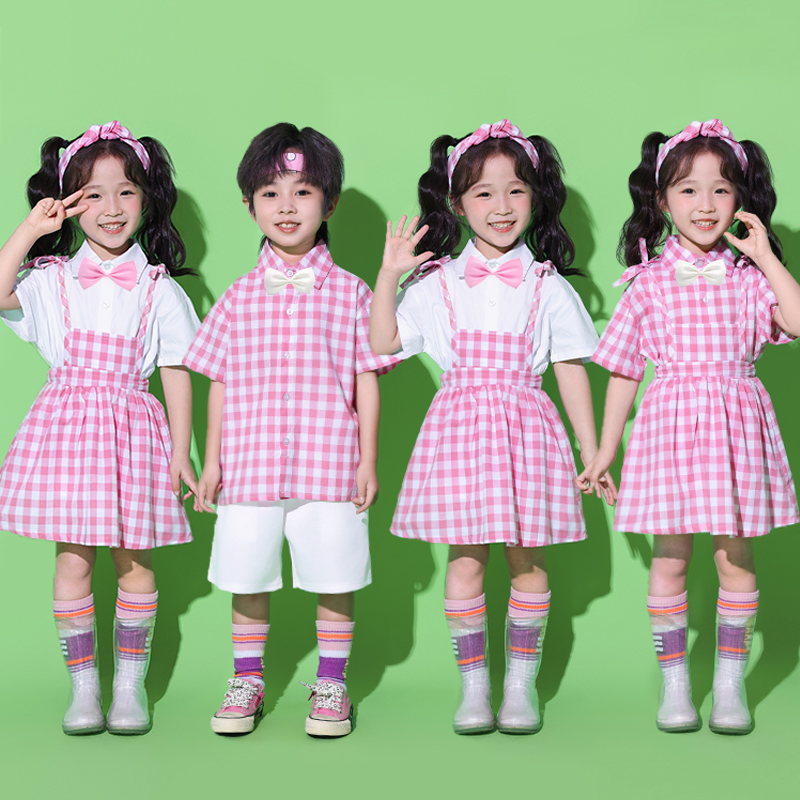 六一儿童啦啦队演出服幼儿园男女童舞蹈小学生合唱背带裙表演服装