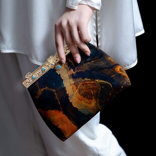 雅集香云纱宫廷范雕花镂空新中式 旗袍配饰手包晚宴女送礼品百搭