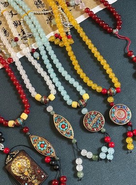 项链轻奢小众秋冬爆款108颗朱砂串珠长版斜挎链新中式国风古风旗