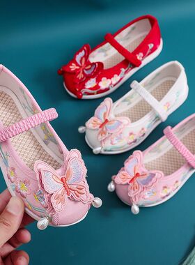 汉服鞋子女童夏季新款儿童绣花鞋古风布鞋女宝宝古代鞋小孩古装鞋