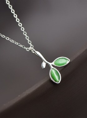 999纯银项链女韩款时尚清新个性细叶嫩叶短款锁骨链文艺学生森系