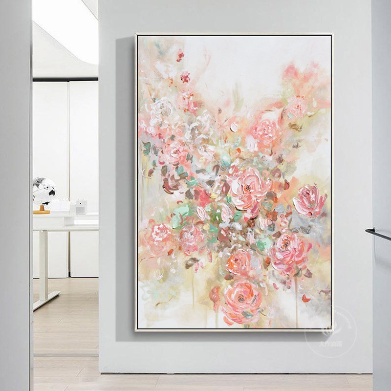 手绘玄关油画花卉欧式沙发背景墙装饰画H现代走廊过道挂画抽象刀图片