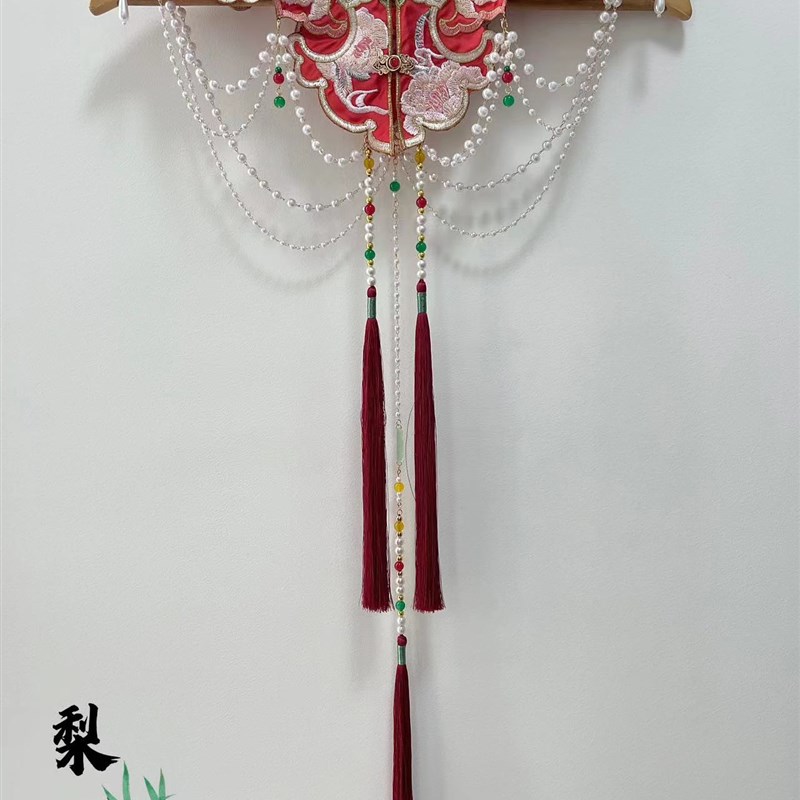 新娘红色珍珠链条刺绣云肩长流苏结婚回门宴云肩奢华马面裙敬酒服