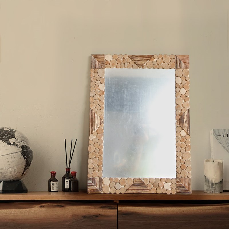 手工实木镜子挂墙家用北欧简约化妆镜全身落地试衣镜壁挂装饰创意