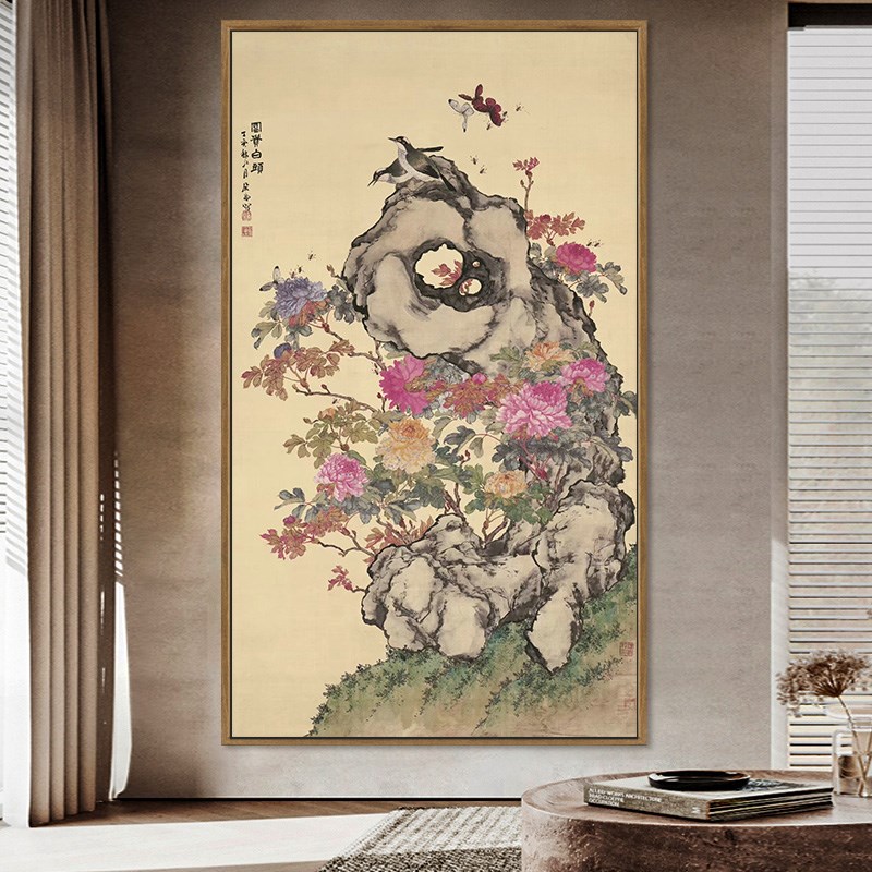 中国风diy数字j油画手工填色画玄关好寓意大尺寸装饰画富贵白头图