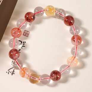 饰品礼物 手串时尚 天然红胶花单圈手链情侣款 凤羽水晶幽灵男女款