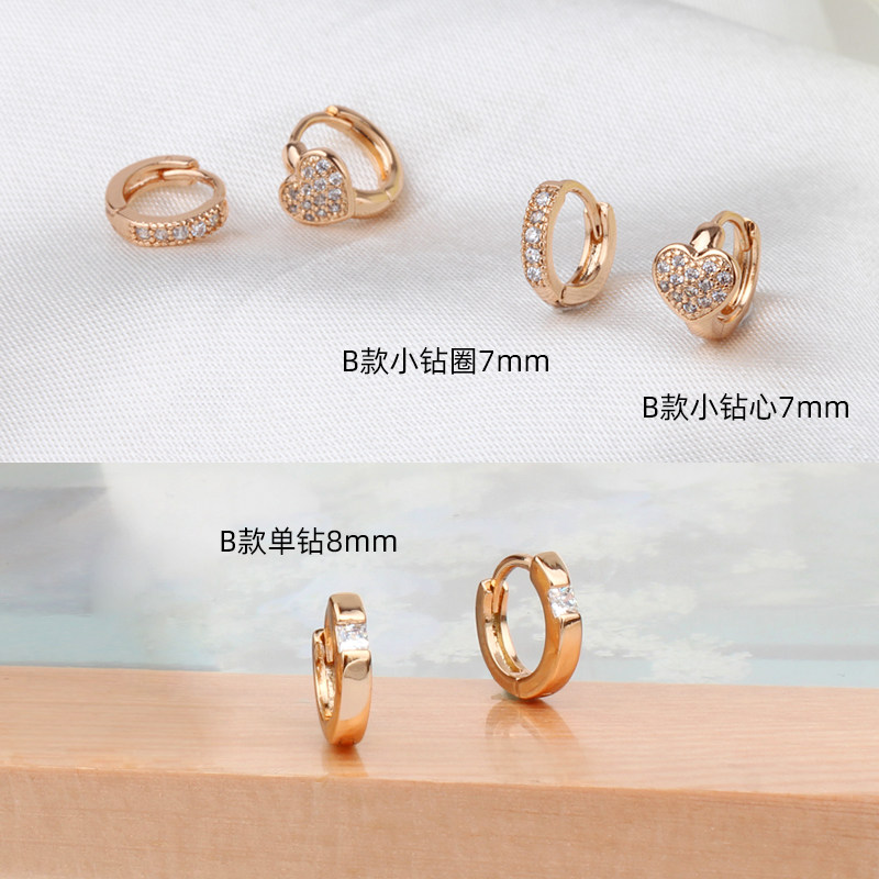 小耳垂耳圈女 小众耳环韩国气质圆圈 金色耳骨耳扣V简约带水钻新