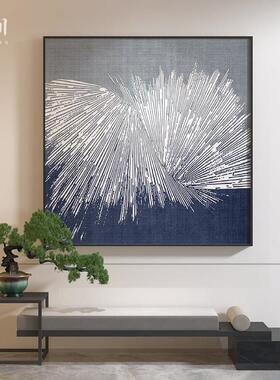 新中式蓝色抽象线条高端大气卧室入户玄关客厅装饰画壁画方形挂画
