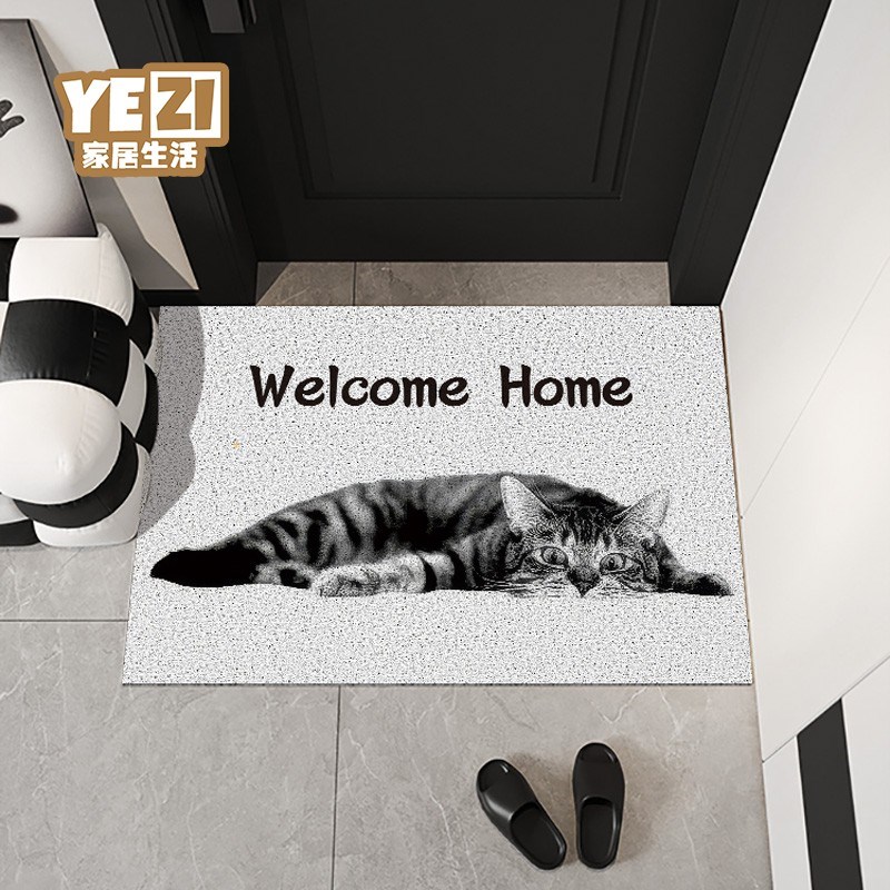 猫咪入户门地垫丝圈进门防滑门垫玄关F家用耐脏脚垫卡通可裁剪地
