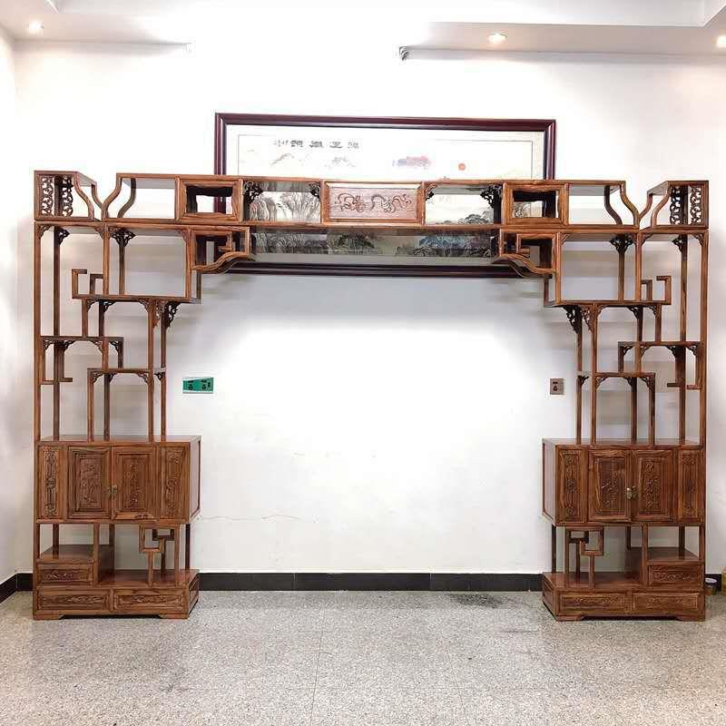 实木月洞门博古架仿古多宝阁中式家具展示架榆木置物架木质月亮门