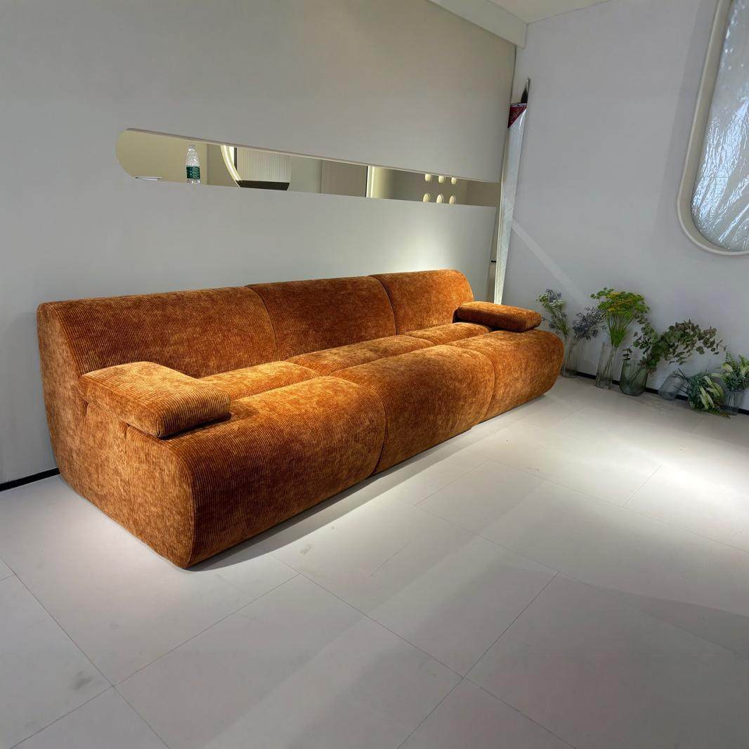 高密度压缩沙发意式极简收纳弧形别墅层客厅简约灯芯绒布艺懒人