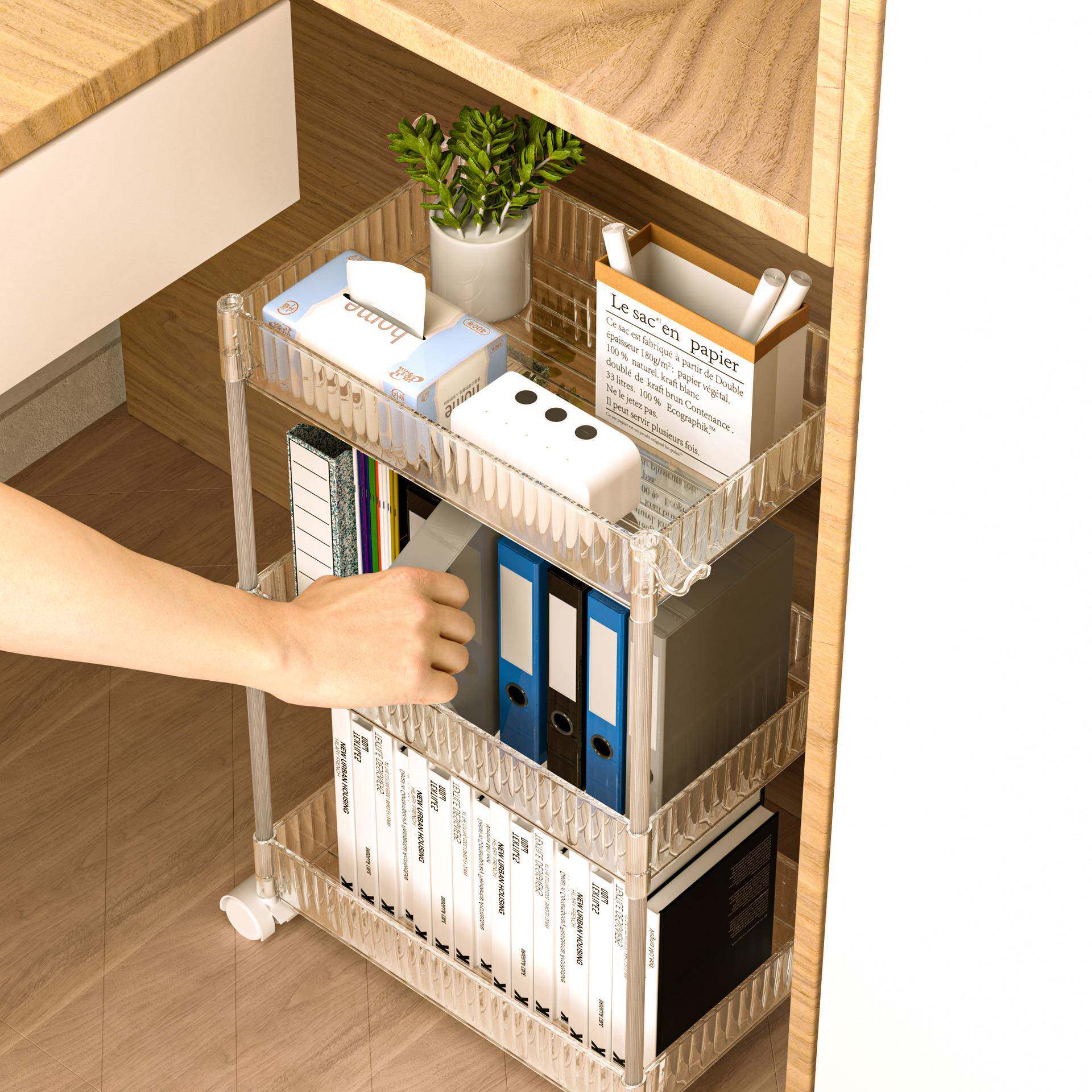 桌下可移动置物架办公室小推车落地桌面收纳书柜学生宿舍带轮书架