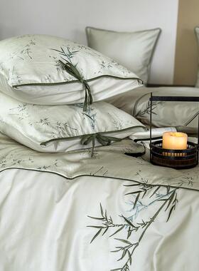 五号渡口|浮光竹影|简约中式法式120支长绒棉四季四件套床品
