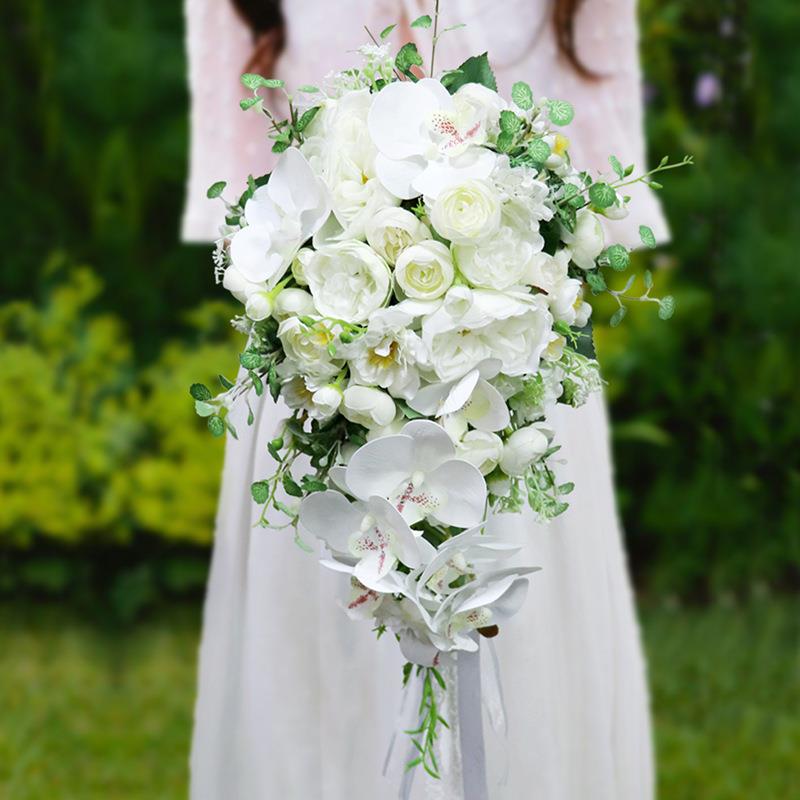 结婚婚礼新娘手捧花花束仿真蝴蝶兰水滴瀑布拍照手花婚庆花艺